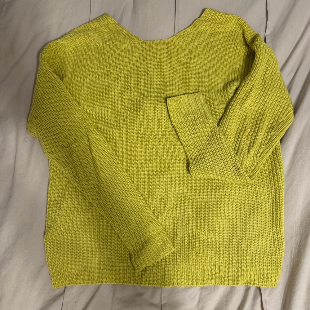 XS yellow/lime colored LOFT sweater with tie back